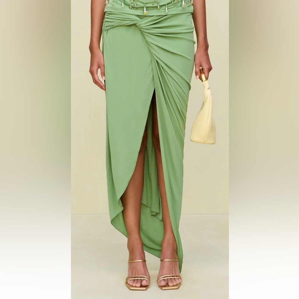 Cult Gaia Aeris White Linen Blend Gathered Midi Skirt. Size See Measurements - Picture 3 of 9
